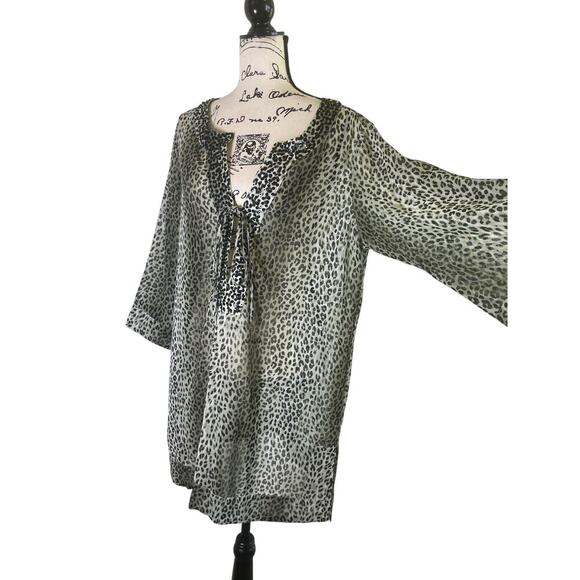TOMMY BAHAMA SWIM COVER UP TUNIC EMBELLISHED CHEETAH ANIMAL PRINT SZ M BEACHY - Picture 15 of 16